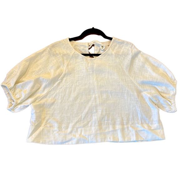 House of Harlow linen ivory puff sleeve tie back blouse xl - Picture 9 of 9